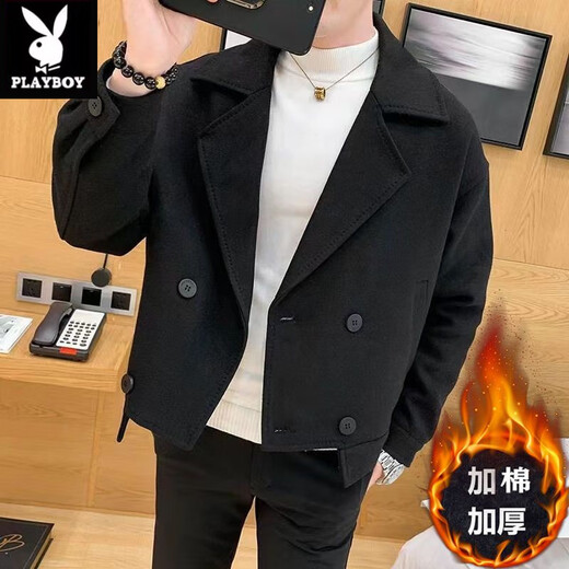 Playboy (PLAYBOY) Lapel Windbreaker Men's 2025 New Autumn and Winter Woolen Coat Men's Trendy Versatile Handsome Woolen Coat Coat Brown XL 130-140Jin Jin equals 0.5 kg