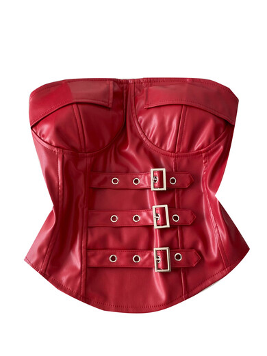 Pure Desire Hot Girl Design Button Lace Sleeveless Tube Top Women's Autumn Waist Cinch Versatile Chic Leather Top Red One Size