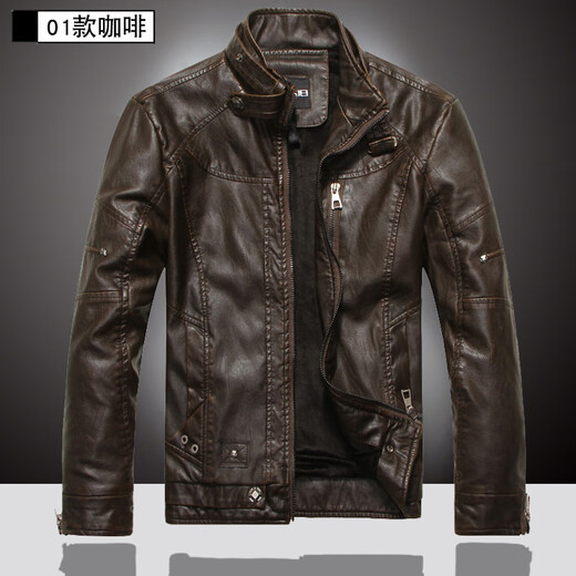 胖东来海宁机车男皮衣男春秋季皮外套男士皮夹克加胖东来同款 01款黑色 L (建议130145斤)