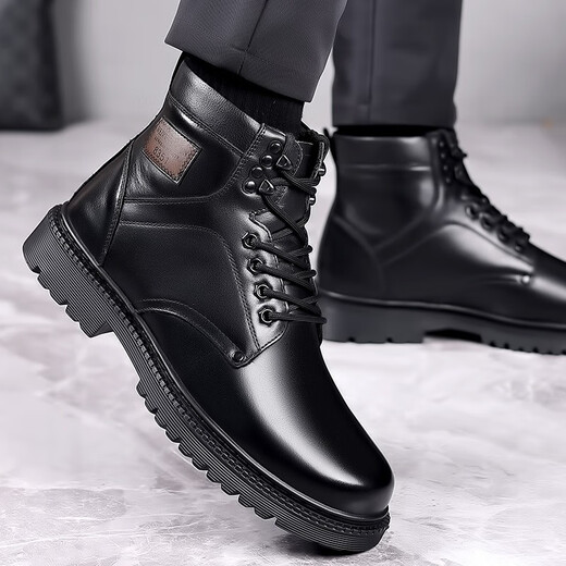 Kachilang Martin Boots Men's Vérine en cuir en cuir Boots Coton chaud Coton High Top Cow Work Working Battle Army Hook Boots Snow Boots Hiver 3519 Black 43