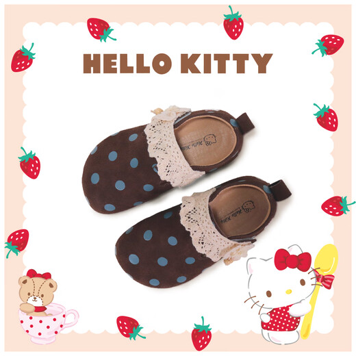 Hello Kitty children's shoes girls leather shoes girls fashion Birkenstock shoes polka dot lace princess shoes 7902 dark brown 26
