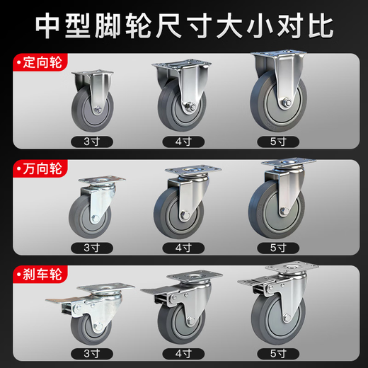 Gulihuang 4-inch rubber swivel caster, medium-sized load-bearing wheel, load-bearing capacity 280Jin Jin is equal to 0.5kg, industrial casters and wheels, light-sound single wheels