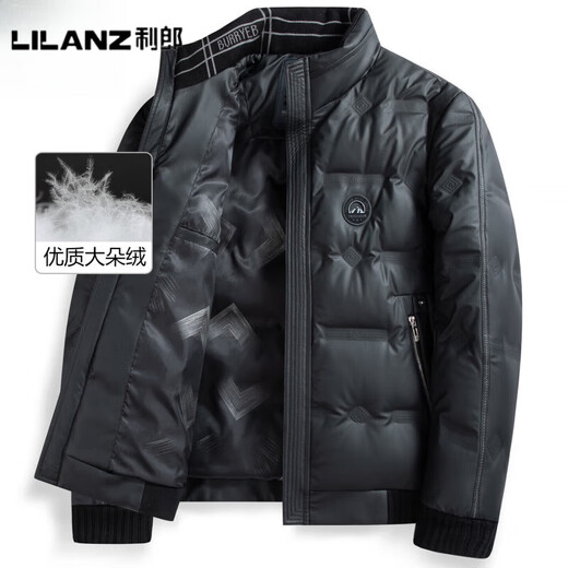 利郎（LILANZ）2025冬季新款皮羽绒服男士立领加厚中年爸爸冬装外套鸭绒防寒保暖 黑色 A03-旗舰款 M 170