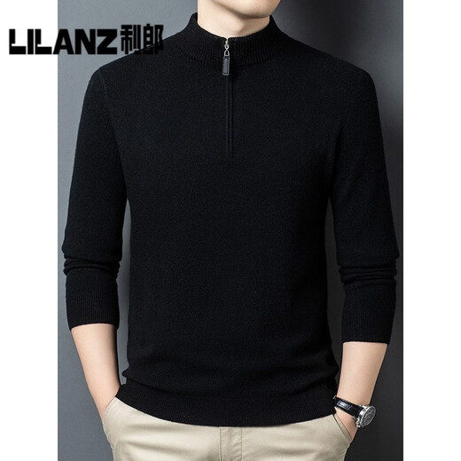 LiLang Fashion Casual Men's New Knitted Wool Sweater Autumn and Winter Half Turtle Collar Pullover Long Sleeve Bottoming Sweater Thick Black Red Thick L (110) (Recommended 115-135 Jin Jin equals 0.5 kg)