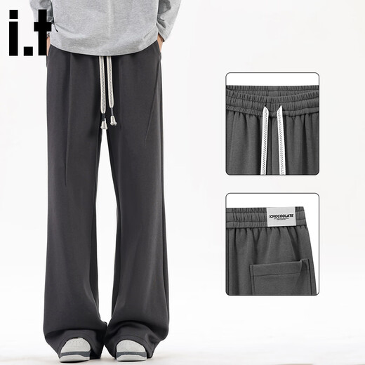 CHOCOOLATE it meniscus spliced casual pants men's trendy loose autumn and winter straight casual pants dark gray M