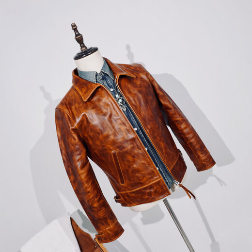 CHEVALPES international first-line brand heavyweight horsehide classic 1930 batik horsehide leather jacket men's motorcycle short retro slim leather beeswax horsehide TWC716 S