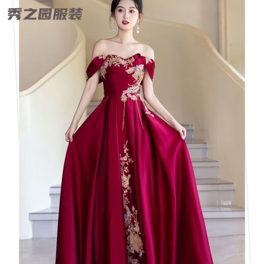 Verse Verse burgundy toast dress bride's dressing gown style engagement wedding dress new Chinese style one shoulder light luxury national style burgundy S