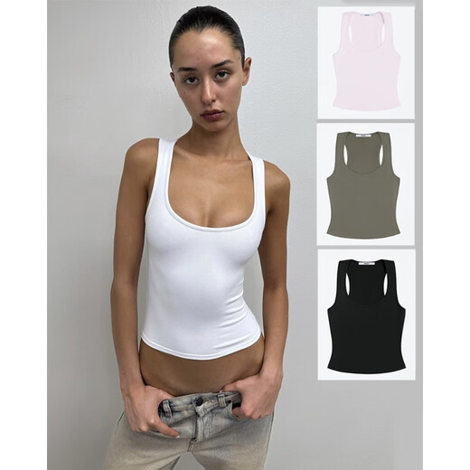 Spot tankair hot girl tight-fitting high-elastic square collar I-shaped vest for women fitness quick-drying sports short top white XS