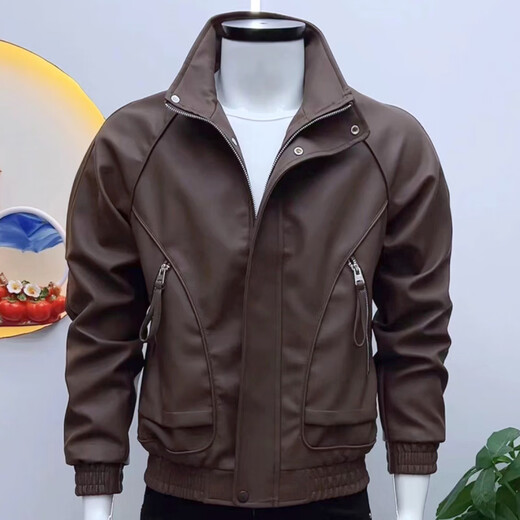 Playboy Korean version stand-up collar trendy brand handsome men's PU leather jacket slim and versatile autumn and winter youth Douyin fashion leather jacket black S weight (95-110) Jin Jin is equal to 0.5 kg