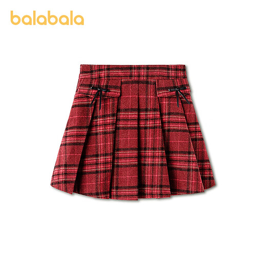 BALABALA Shopping mall same style BALABALA children's clothing girls New Year's short skirt 2026 spring new style pleated skirt versatile and trendy red tone 00466 140