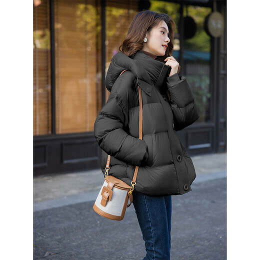Ives (ITISF4) warm short down jacket winter high-end fashion warm thickened 90 white duck down jacket black L