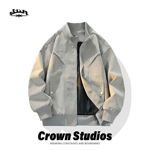 New Zollen pu leather jacket for men in autumn new men's imitation leather jacket with baseball collar leather jacket trendy brand large size men's top navy blue L