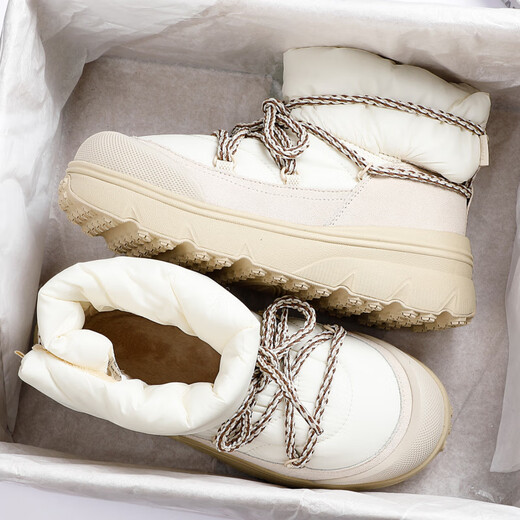 Li Ning honey boot high-top casual shoes for women 2025 winter new fashion snow boots soft sole warm women's shoes rock white gray/oyster gray AGCV388-2 35.5