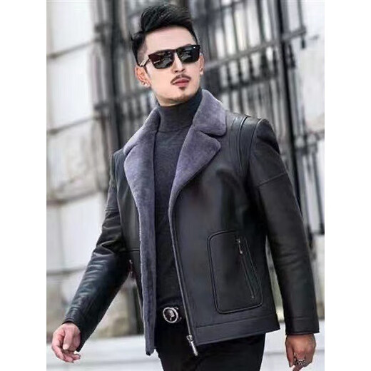 KBXNG劲霸商务男装冬季新款皮衣男士帅气修身短款西装领夹克休闲外套潮 黑色 M 165-100-115斤