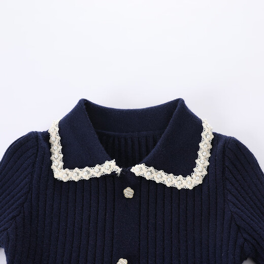 Montagut children's clothing girls new versatile fashion flower button children's college style lapel lace cuffs temperament knitted skirt