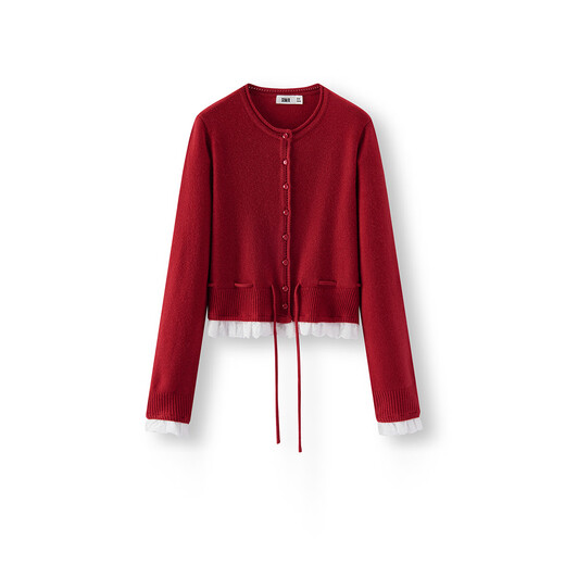 Semir Qiji red sweater women's short fake two-piece top 26 new lace hem two-piece inner wear 109126106001