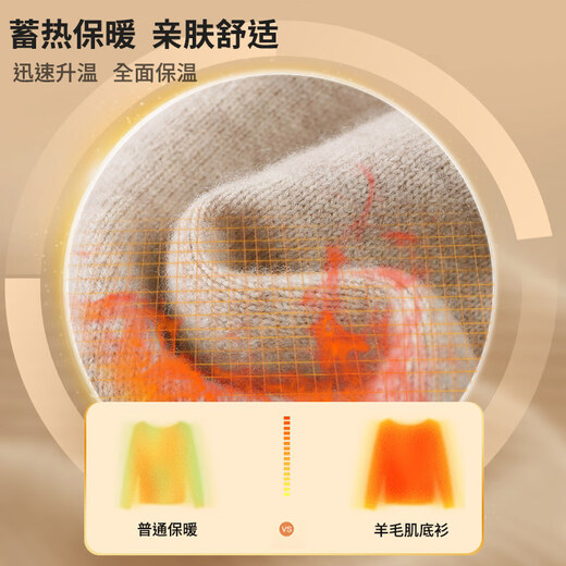 Nasawassup high-end 100% wool sweater men's winter round neck sweater thickened warm middle-aged dad wear casual sheep. cashmere sweater rice camel XL recommended 130-155Jin Jin equals 0.5 kg