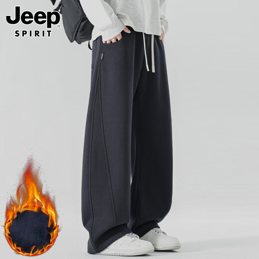 JEEP SPIRIT Jeep pants men's velvet casual pants men's autumn and winter straight loose wide-leg scimitar thickened warm sweatpants