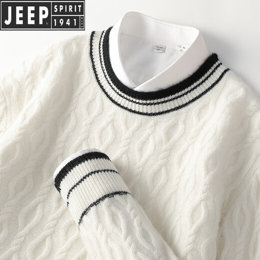 JEEP SPIRIT Jeep cardigan men's thick wool warm winter new sweater sweater fashion round neck pullover casual contrast color navy S