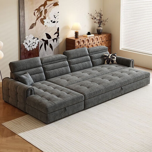 Shanghuashi chenille fabric sofa living room 2026 new storage sofa bed living room chaise combination multi-functional dual-purpose bed ultra-thick chenille velvet - violet sponge style straight 1.44 meters - large single