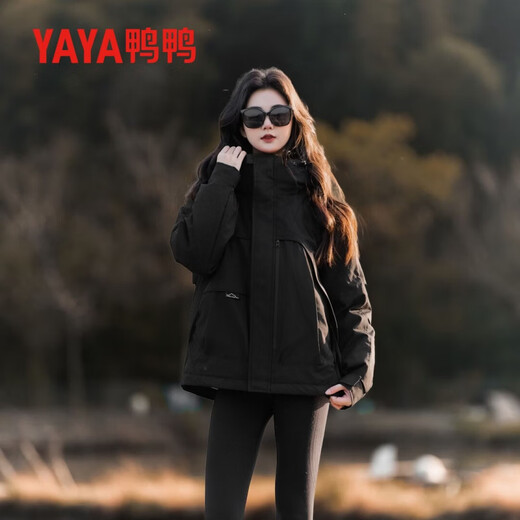 YAYA down jacket for men and women short 2025 winter new fashion outdoor workwear hooded windproof thickened warm jacket YX blue 3XL (190/104A)
