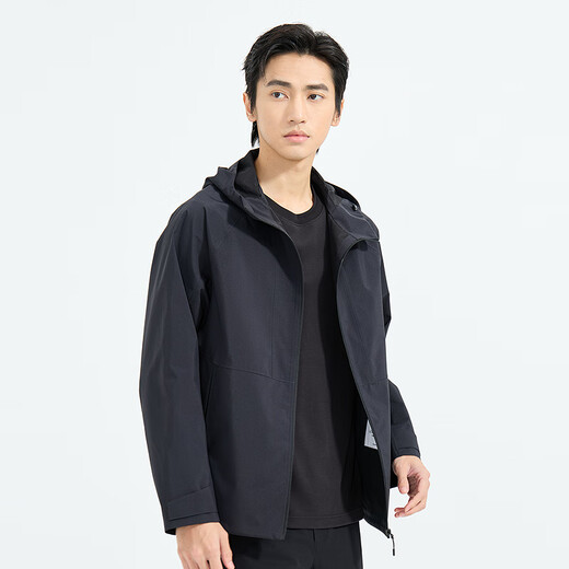 LiLang Легкая модная мужская одежда Торговый центр Ветровка в одном стиле Мужская эластичная легкая в уходе ветрозащитная куртка с капюшоном для поездок на работу, черная (1K) M (165)