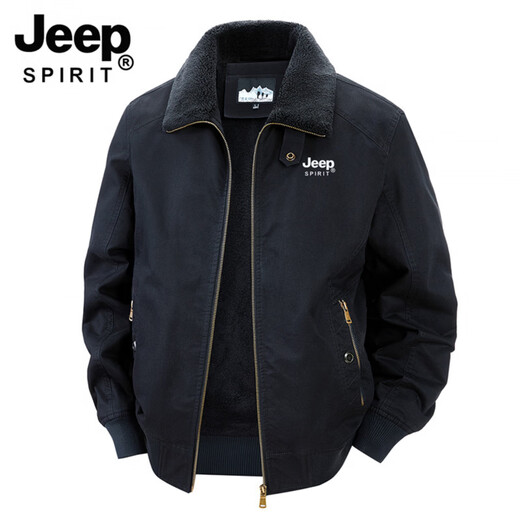 Chaqueta sherpa JEEP SPIRIT para hombre 2025, otoño e invierno, nueva chaqueta de trabajo de algodón cálida con múltiples bolsillos y terciopelo, cuello de piel desmontable de color militar 3XL (recomendado 165-180 Jin Jin equivale a 0,5 kg)