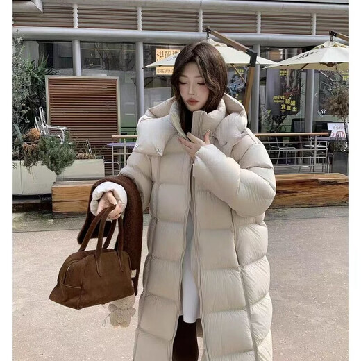 Woodpecker (TUCANO) 90 long loose down jacket 2025 goose down new winter warm Korean style fashionable slim hooded thickened jacket milk blue (super good-looking) S recommended 100-130Jin Jin equals 0.5 kg