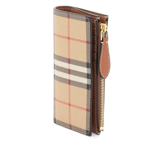 BURBERRY Burberry men's and women's unisex khaki plaid wallet wallet, off-size discount 8.5*14.5cm