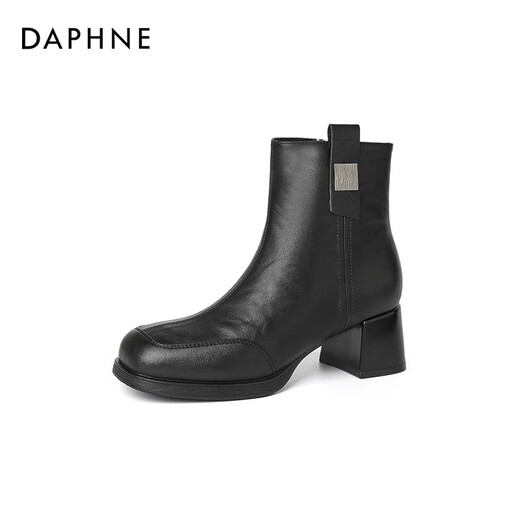 DAPHNE Daphne Retro Short Boots Women's Velvet New Women's Boots Warm French High Heel Boots British Martin Boots Black Velvet Heel Height 5.5cm 35 (225mm) Standard Size