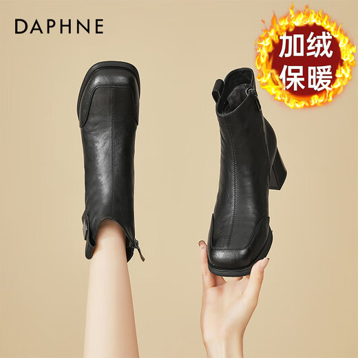 DAPHNE Daphne Retro Short Boots Women's Velvet New Women's Boots Warm French High Heel Boots British Martin Boots Black Velvet Heel Height 5.5cm 35 (225mm) Standard Size