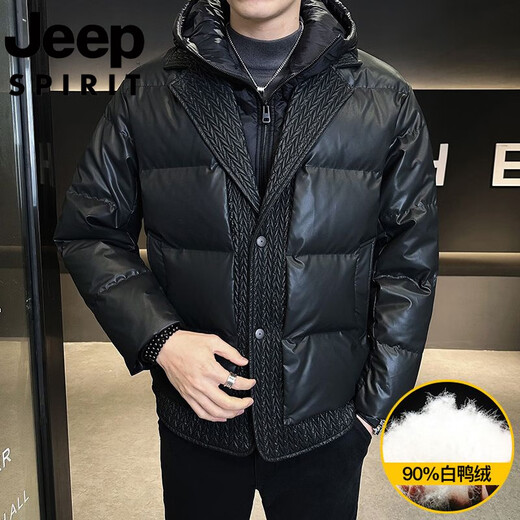 JEEP吉普国际品牌羽绒服男士2025冬季新款短款加厚保暖假两件休闲外套 YR23-8095黑色 M M 建议160-170c90-110斤