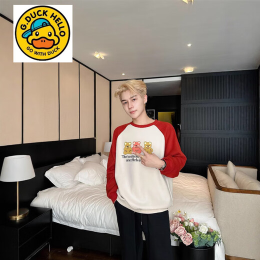 G.duck Korean version of baby crawling clothes, winter clothes, family of three bears, contrasting color parent-child sweatshirts, plus velvet baby jumpsuits 2023 trendy color matching (plus velvet) 175 L