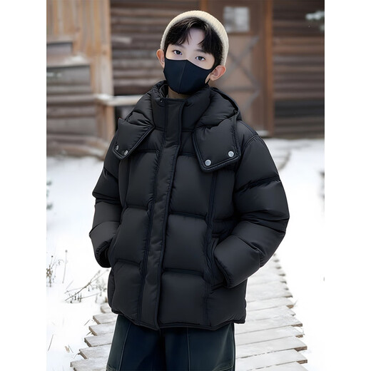 HAL.DUCK Down Jacket Children's Clothing Boys Winter Clothing Thickened Cotton Clothes 2025 New Medium and Large Children's Cotton Jackets Winter Boys Red Cotton Cotton Clothes Black Padded Thickened 150 cm