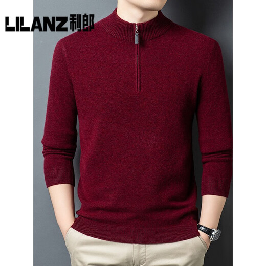 LiLang Fashion Casual Men's New Knitted Wool Sweater Autumn and Winter Half Turtle Collar Pullover Long Sleeve Bottoming Sweater Thick Black Red Thick L (110) (Recommended 115-135 Jin Jin equals 0.5 kg)
