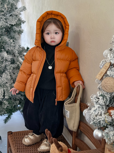BALA is suitable for 2024 new children's short ultra-light thickened down jacket for boys and girls with three-proof combination, pumpkin color (shipped within 48 hours) 90cm
