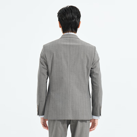 Lilang Youth Business Men's Striped Double-Breasted Suit Men's Stretch Anti-Wrinkle Easy-Care Two-piece Suit Gray Coffee (1YA) 185A