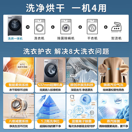 Haier's 26-year-old Beyond 4.0 new product 58E 11kg drum washing machine, fully automatic washing and drying integrated with drying, household ultra-thin flat-mounted large capacity surf wash, trade-in, dry and wear + down blanket washing + blue shield sterilization, integrated washing and drying 11kg