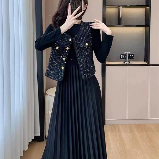 Hot sale, super age-reducing temperament, fashionable, high-end, slimming, fragrant vest, fashionable and versatile jacket for women, black 2XL (135-150Jin Jin is equal to 0.5kg)