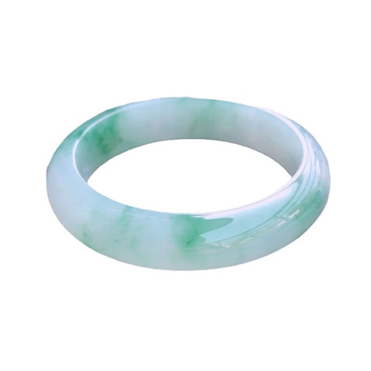 Privately owned floating green and white background green jadeite bracelet Burmese jade (processed) ice waxy sun green floating flower jade bracelet for women 52-53mm ring mouth