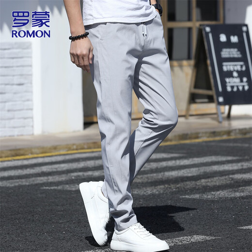 ROMON pants men's winter new men's business casual pants trendy slim commuter straight trousers light gray 29