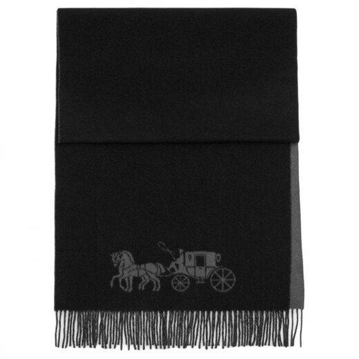 COACH Carriage Pattern Wool Velvet Scarf Unisex Couple Style Black Default F