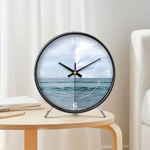 Ocean display clock, table clock, living room ornaments, home desktop high-end table clock, simple and atmospheric clock, modern creative table clock A839 black, silent movement, 8 inches in diameter, 20 cm