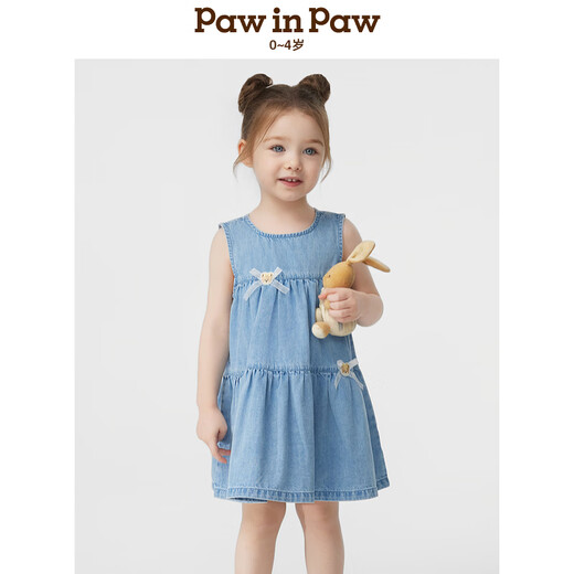PawinPaw cartoon bear children's clothing 25 spring and summer new baby girl denim ruffle dress vitality