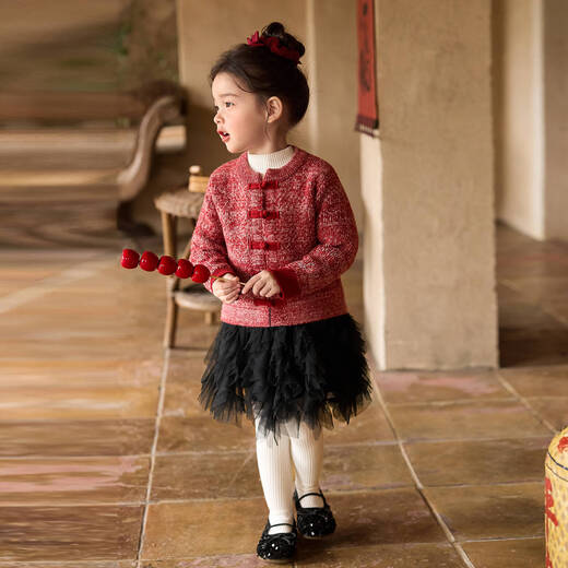 LUSON Xiao O Bao children's clothing baby fluffy mesh skirt for women 2026 new style girls red New Year princess skirt burgundy 110