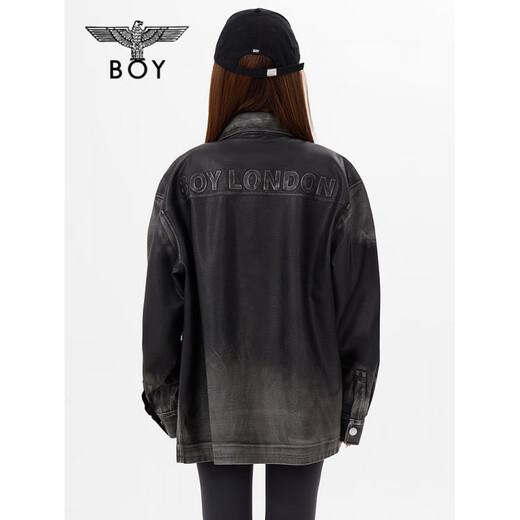 BOY LONDON otoño estilo de pareja de manga larga letra tridimensional degradado estilo antiguo chaqueta de cuero artificial gris XS