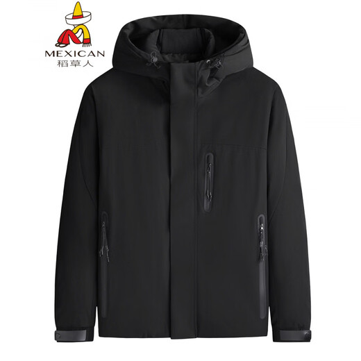 Пугало, утолщенный мужской пуховик большого размера с капюшоном, зима 90, пуховая куртка на утином пуху Fat Man, теплый и трехслойный черный OD88218 5XL 210-230Jin Jin весит 0,5 кг