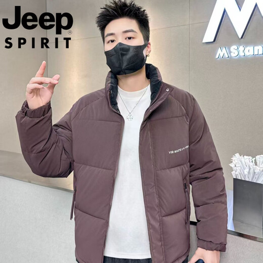 JEEP Jeep International Brand Cotton Clothes Men's 2025 Winter New High-End Stand-up Collar Casual Thickened Warm Cotton Clothes Jacket T6863# Purple XL Recommended 80-100Jin Jin equals 0.5 kg