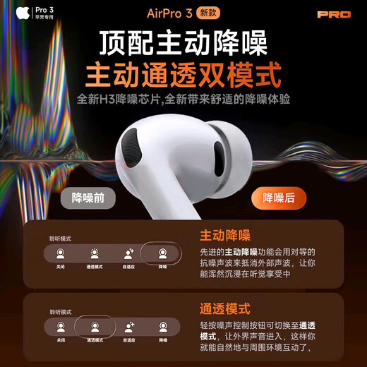 Huaqiangbei's hot model, selling millions on the whole network丨2026 top version Pro3 generation noise-cancelling Bluetooth headset heart rate detection new Huaqiangbei airpods3 wireless music headset state subsidy official official product Pro3 top version 1 1 full-featured experience heart rate detection + ANC active noise reduction + personalized spatial audio