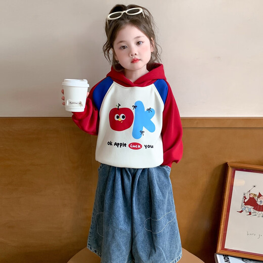 Xiaohongshu hot style girls autumn and winter contrasting color velvet sweatshirt 2025 new style children's style baby thickened and warm picture color cm1 100